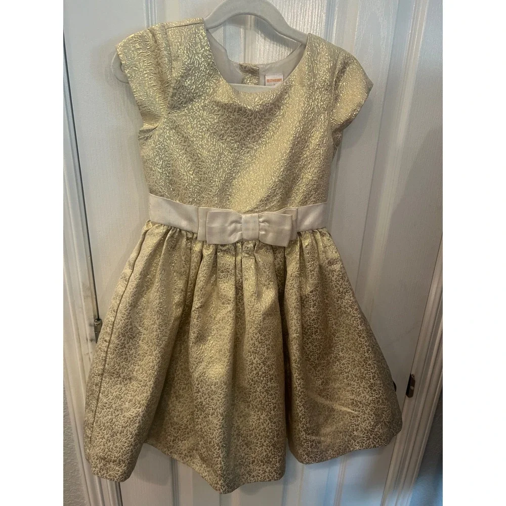 Gymboree Dress Gold Metallic Jacquard Bow Party Holiday Formal Kids Size 6